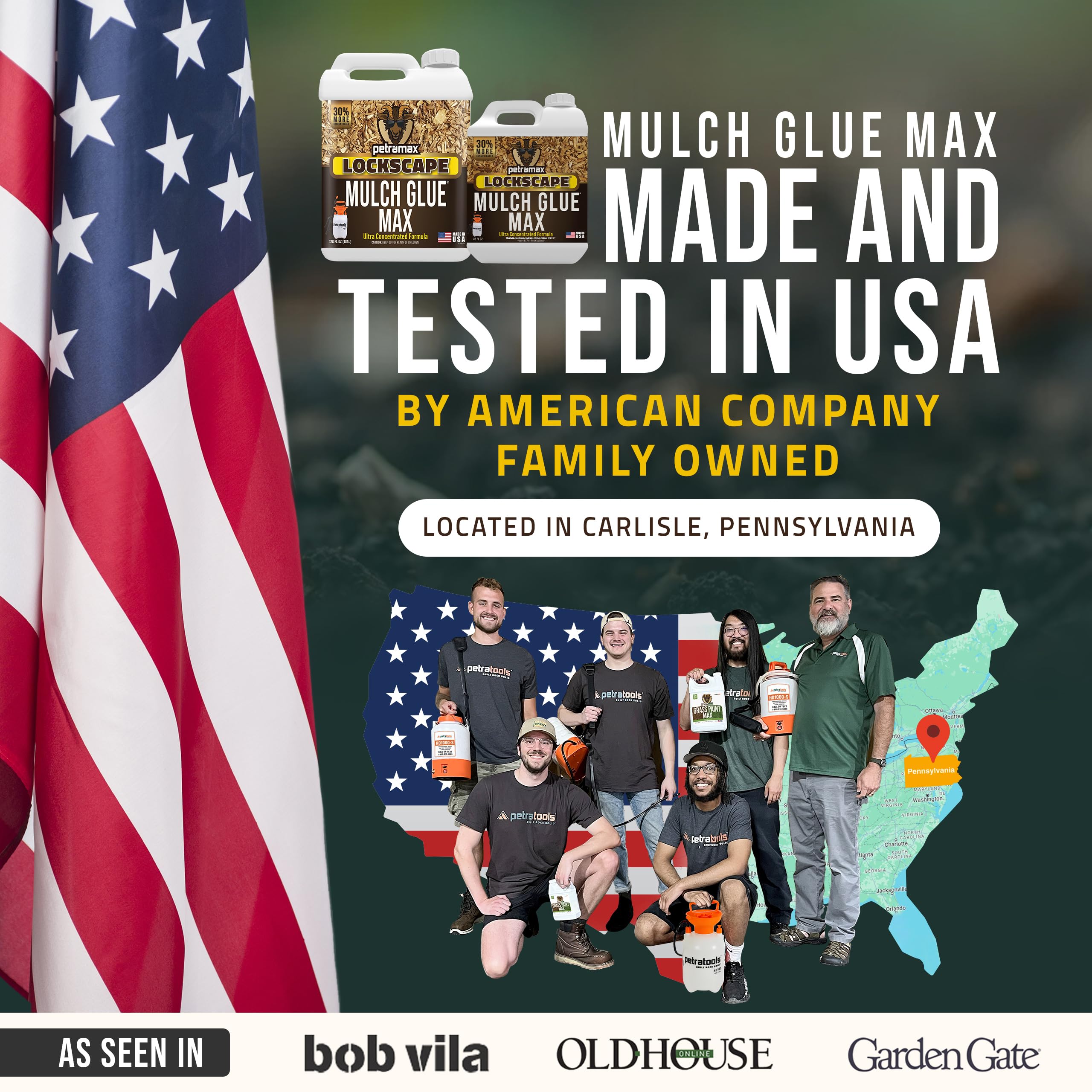 Petra Max Lockscape Glue spray with mulch dye demonstrates color-safe binding