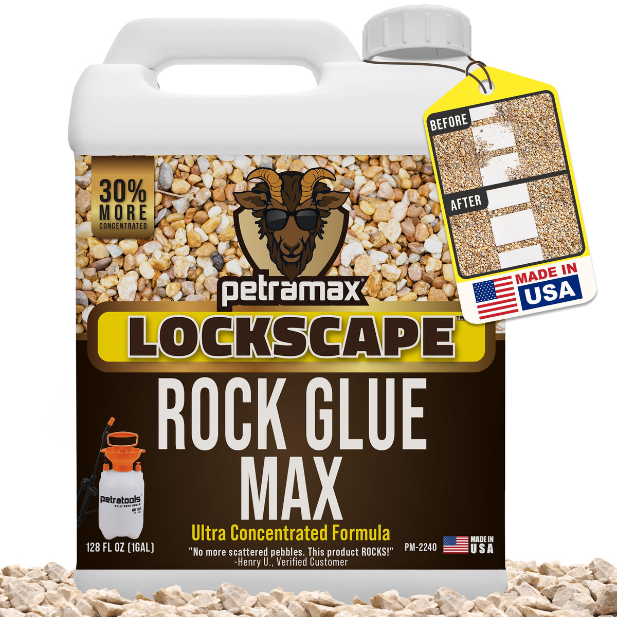 Petra Max Rock Glue bottle shown for reliable outdoor binding of rocks and gravel
