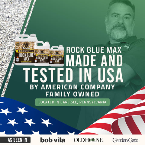 Petra Max Rock Glue USA-made label emphasizing American-made landscape solution