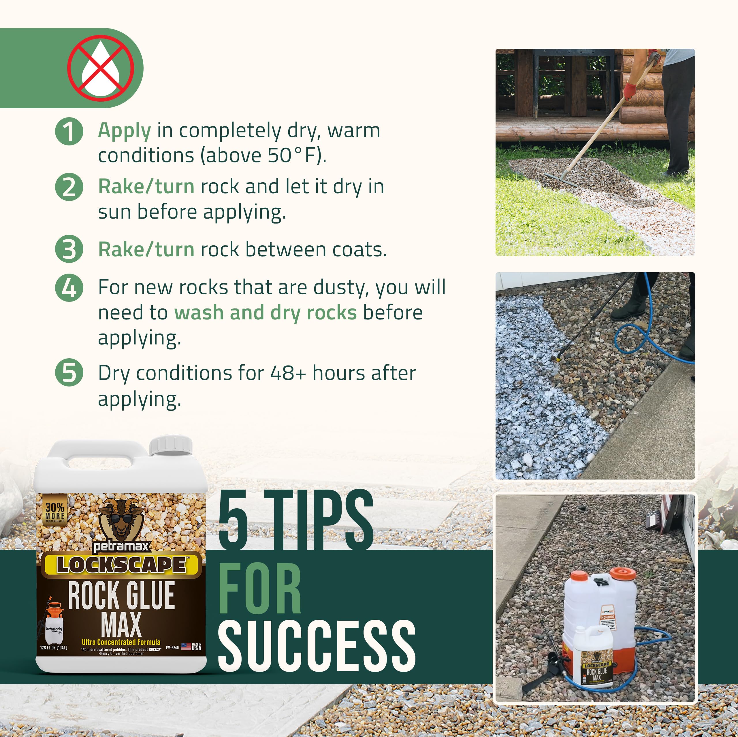 Petra Max Rock Glue applied along a pathway edge stabilizing pebbles and stones
