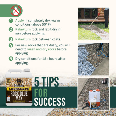Petra Max Rock Glue applied along a pathway edge stabilizing pebbles and stones