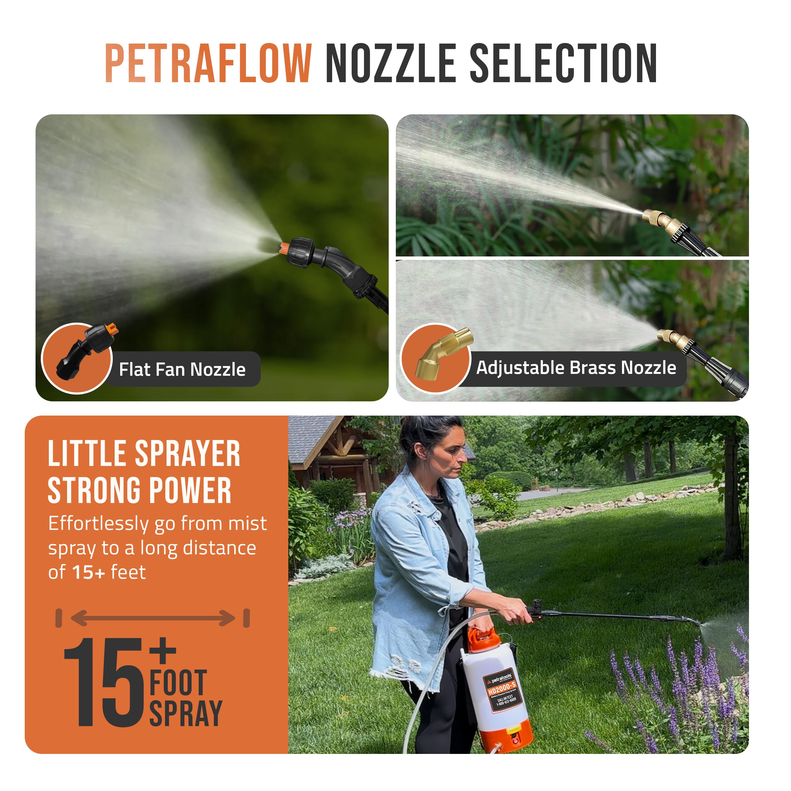 PetraTools fan-tip nozzle provides wide coverage for lawns and shrubs.