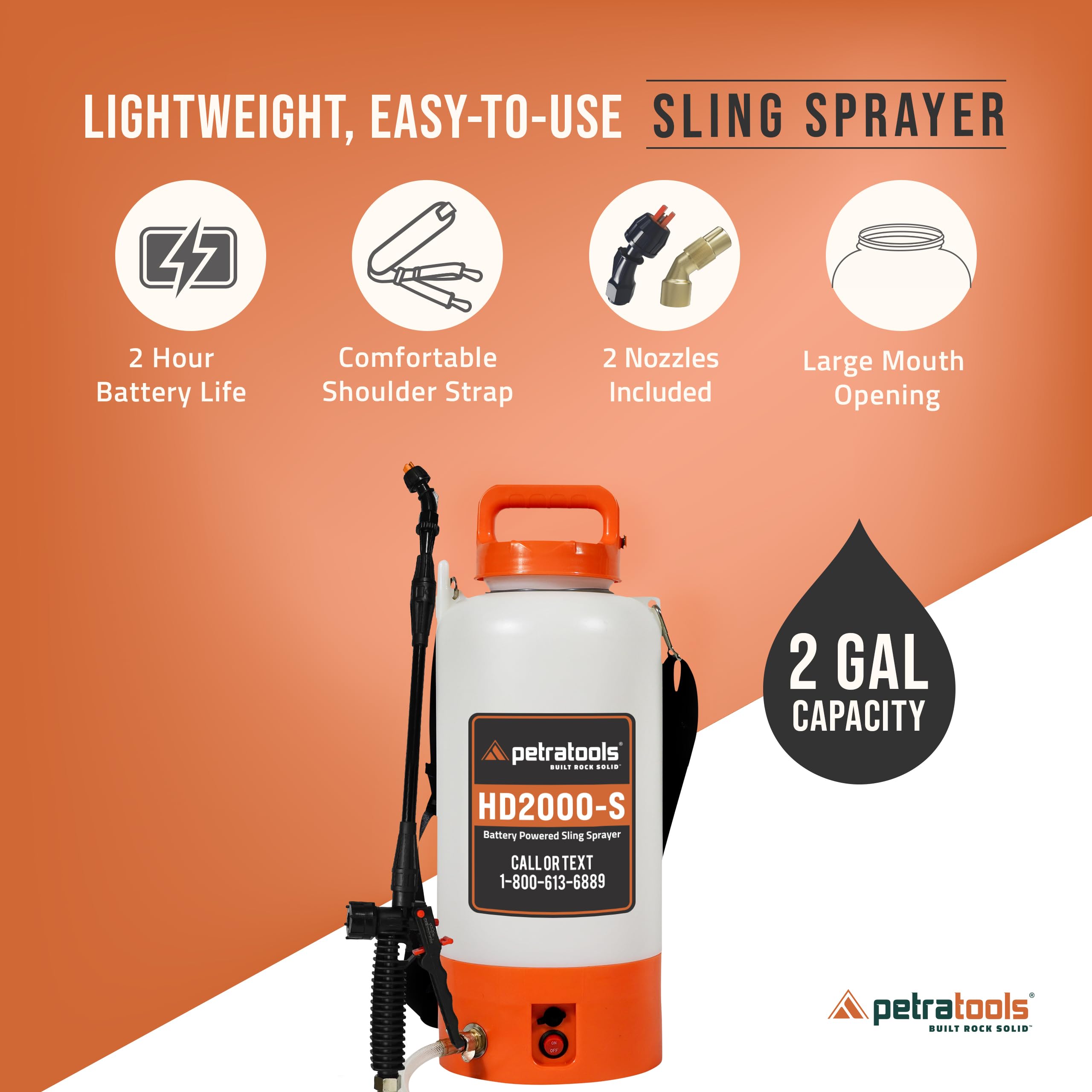 PetraTools padded shoulder strap reduces fatigue during long sprays.
