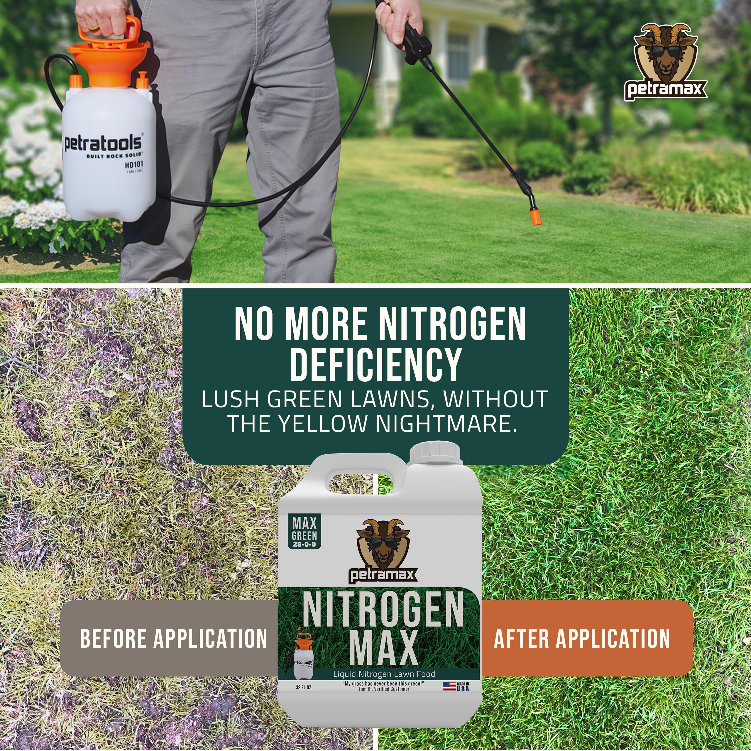 PetraPetramax 28-0-0 spray-mix provides even lawn coverage.