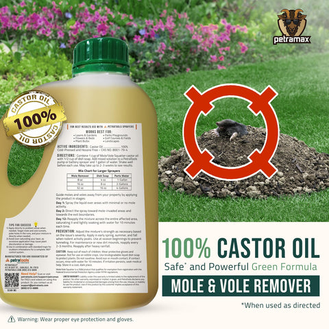 Applying PetraMax outdoors to deter moles and voles in the lawn