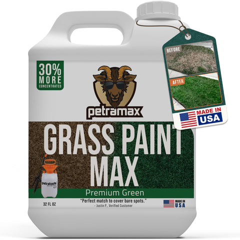 PetraMax Green Grass Paint bottle for quick lawn touch-ups and vibrant green color.