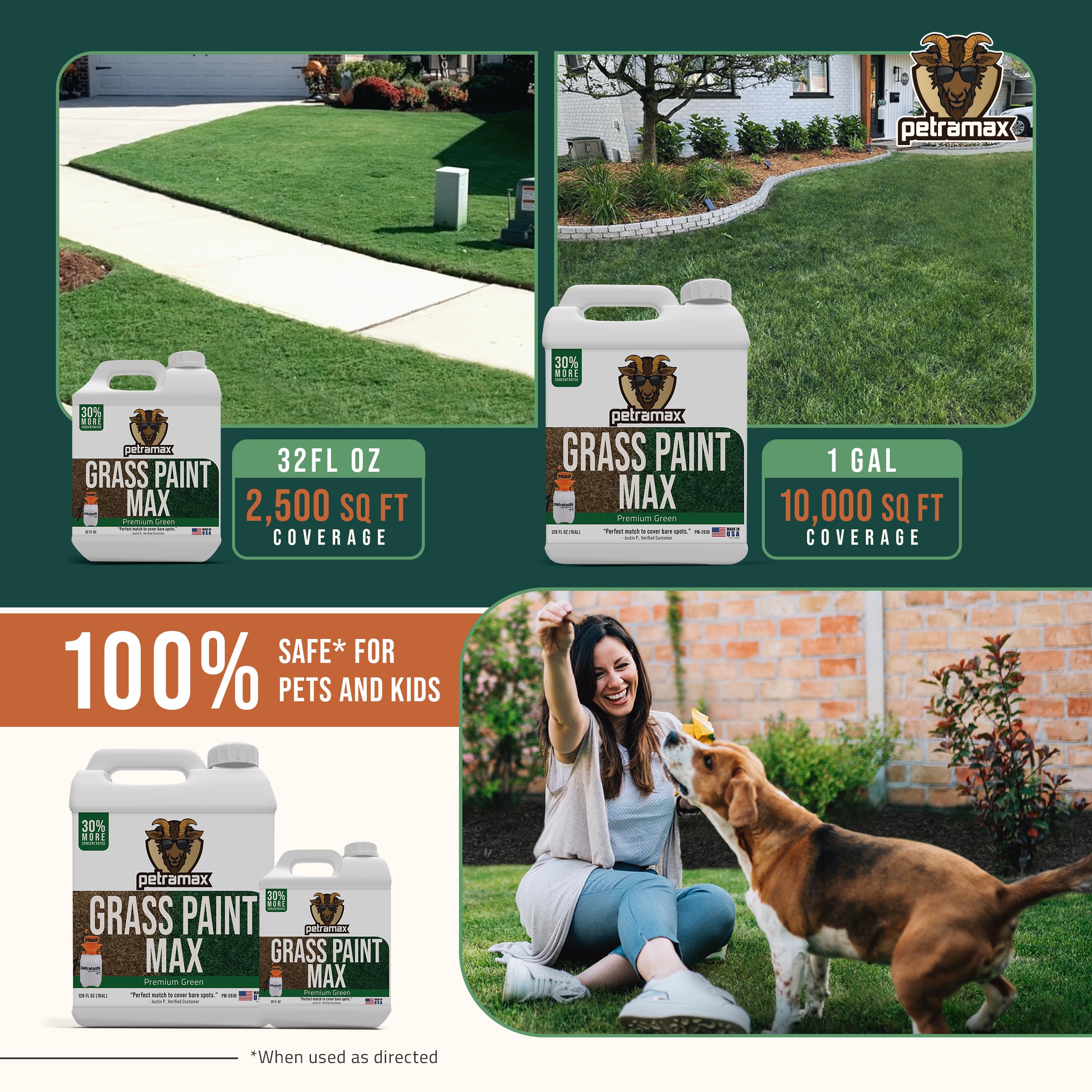 PetraMax pet-safe lawn product allows safe play after drying.