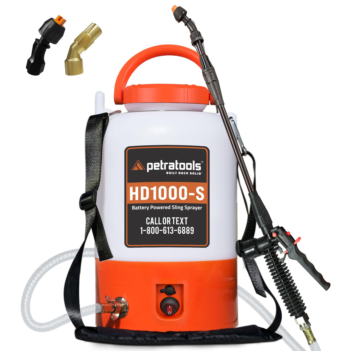 PetraTools battery powered sprayer front view; compact 1-gallon design for easy handling.