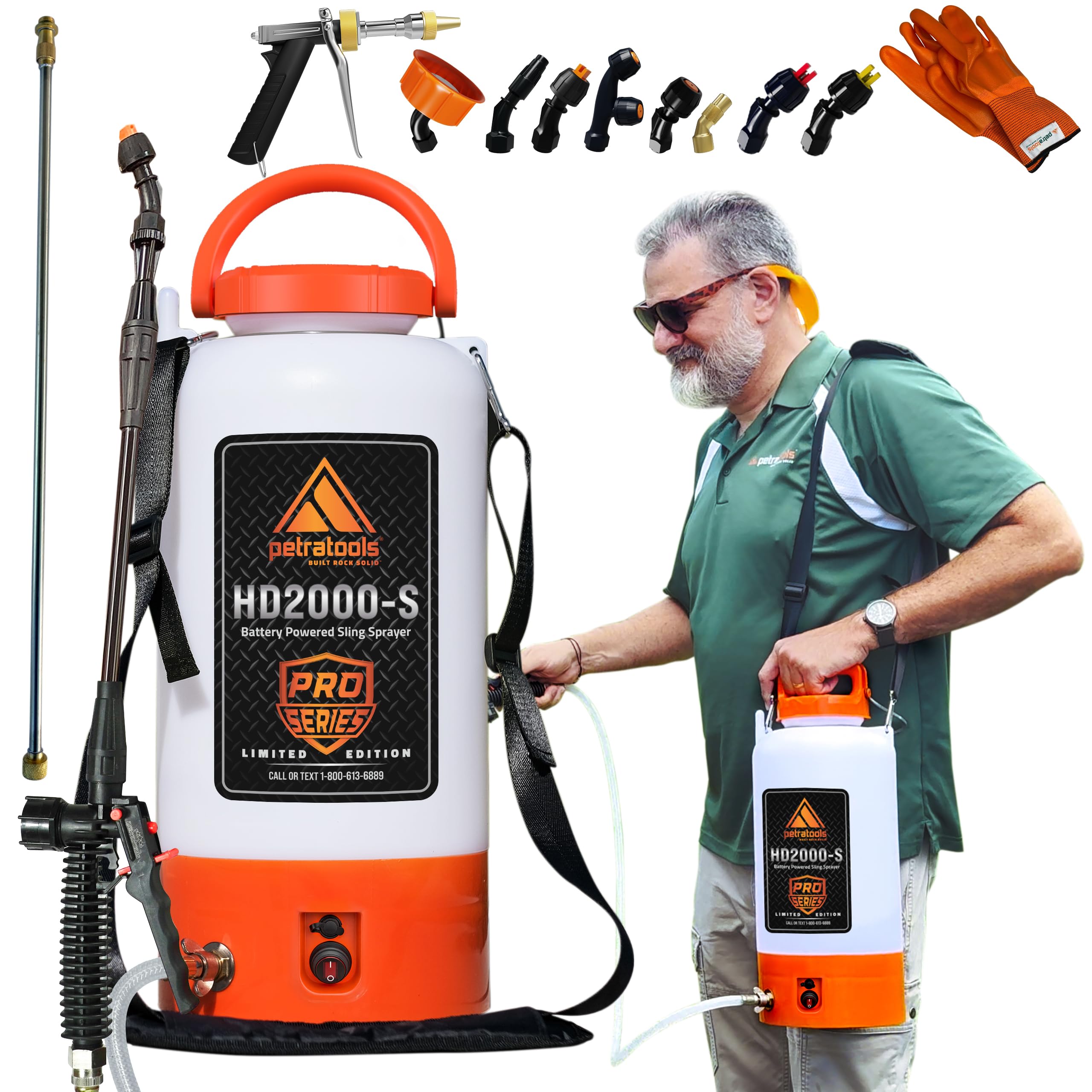 PetraTools Battery Powered Sprayer 2-Gallon Pro Series pistol in action for precise coverage.