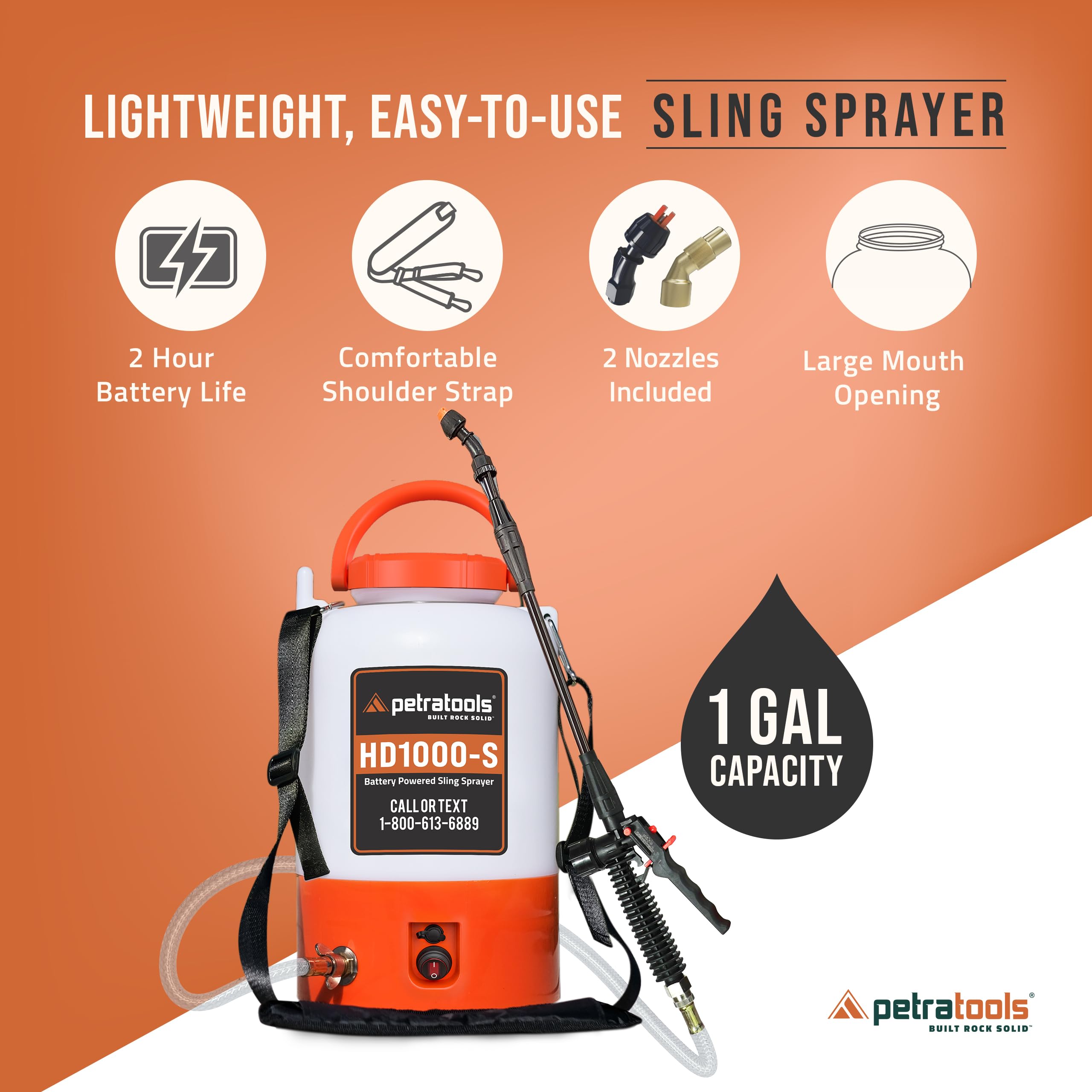 PetraTools sprayer with battery and charger; ready out of the box.