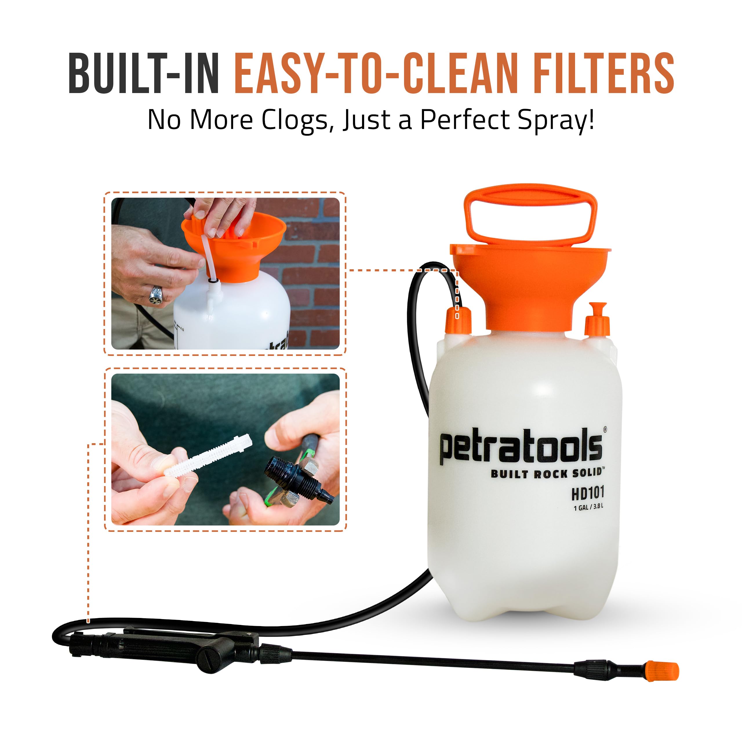 PetraTools HD101 built-in filters prevent clogs for smooth spray.