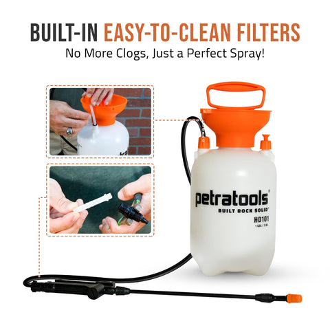PetraTools HD101 built-in filters prevent clogs for smooth spray.