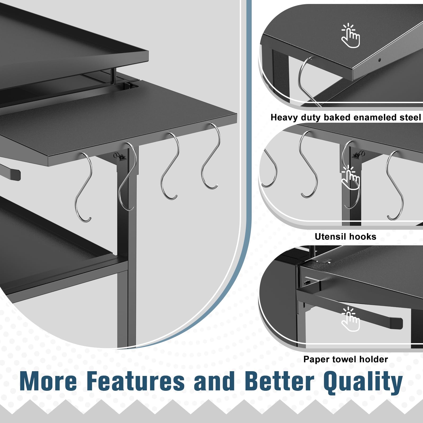 Petrirufun foldable side shelf on Blackstone 28-inch griddle, right mount for extra prep space