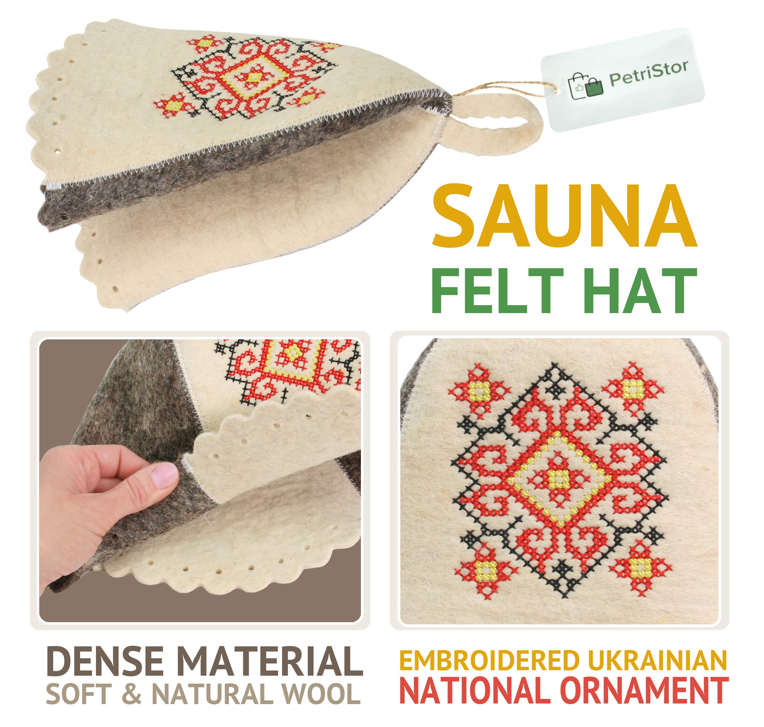 PetriStor banya hat provides natural insulation in high-heat saunas.
