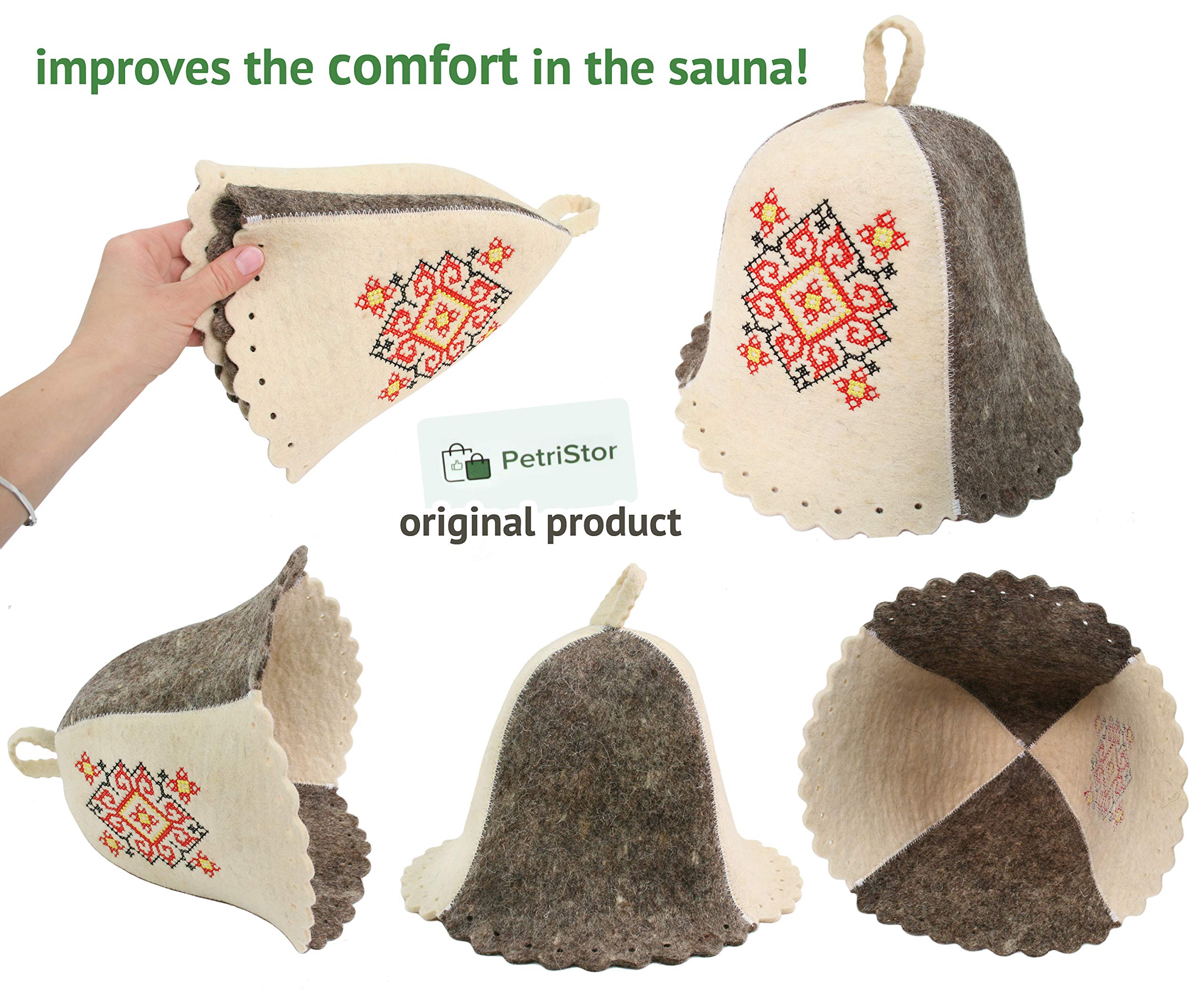 PetriStor durable felt material ensures long-lasting sauna cap use.