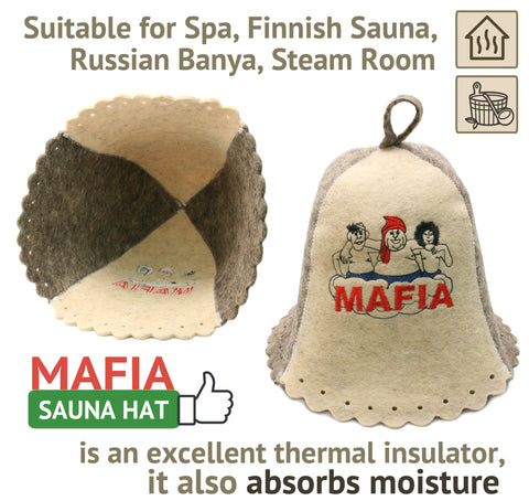 PetriStor wool sauna hat in a cozy home sauna setup for luxurious relaxation.