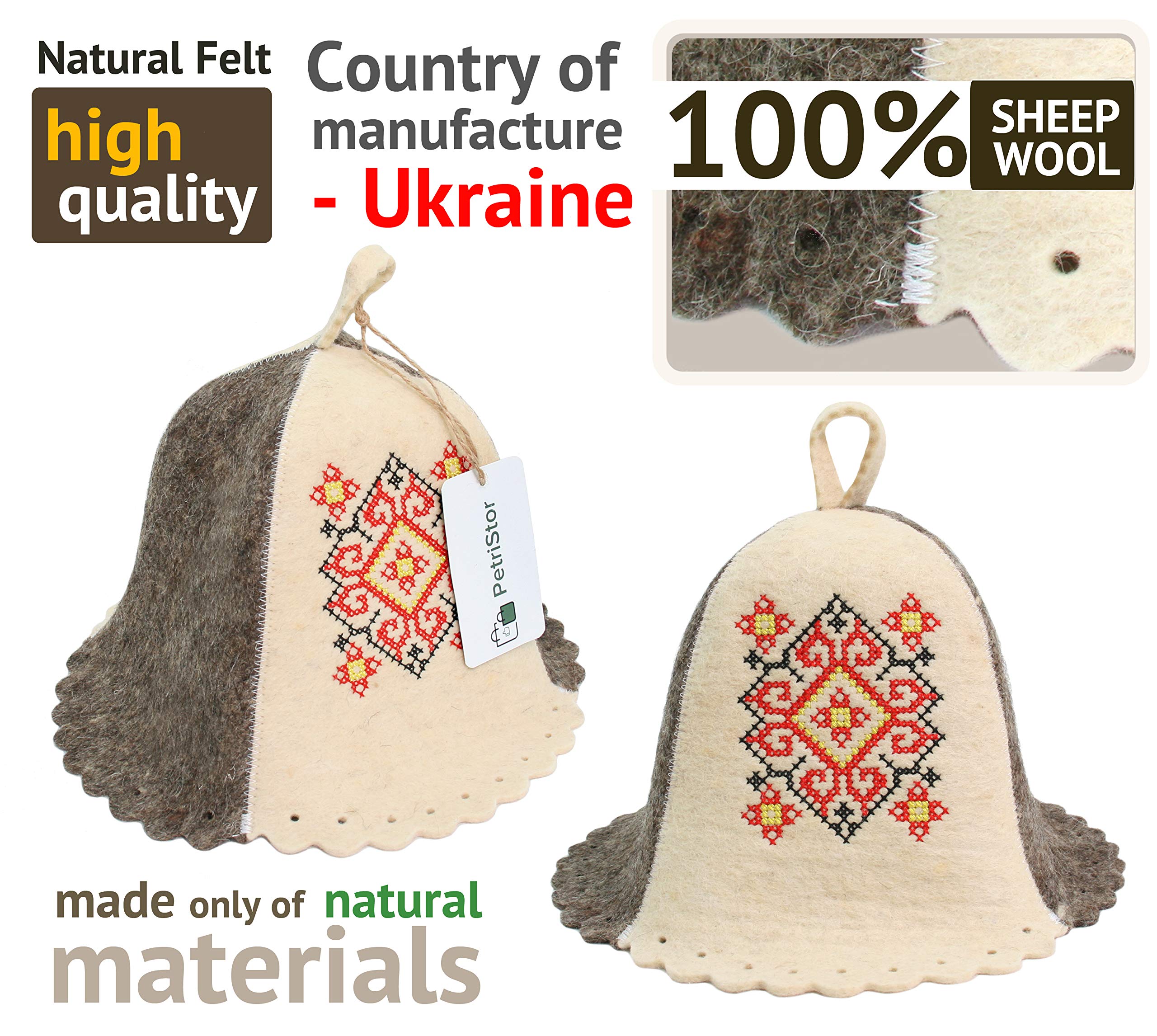 PetriStor wool sauna hat for men delivering reliable head protection.