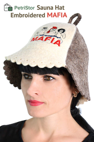 PetriStor wool sauna hat side view showing secure, comfortable fit.