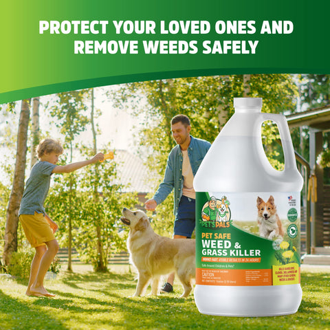 Pet's Pals Glyphosate-free weed killer bottle for safe garden care.
