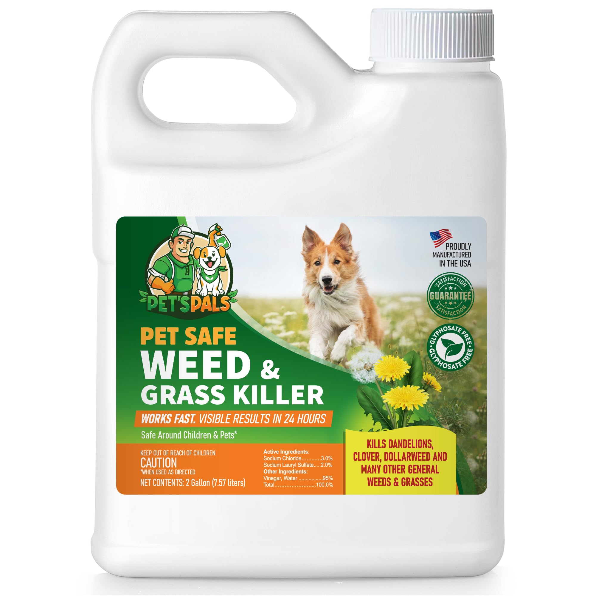 PET'S PALS Pet's Pal Natural Weed Killer bottle pour for quick, safe outdoor weed control.