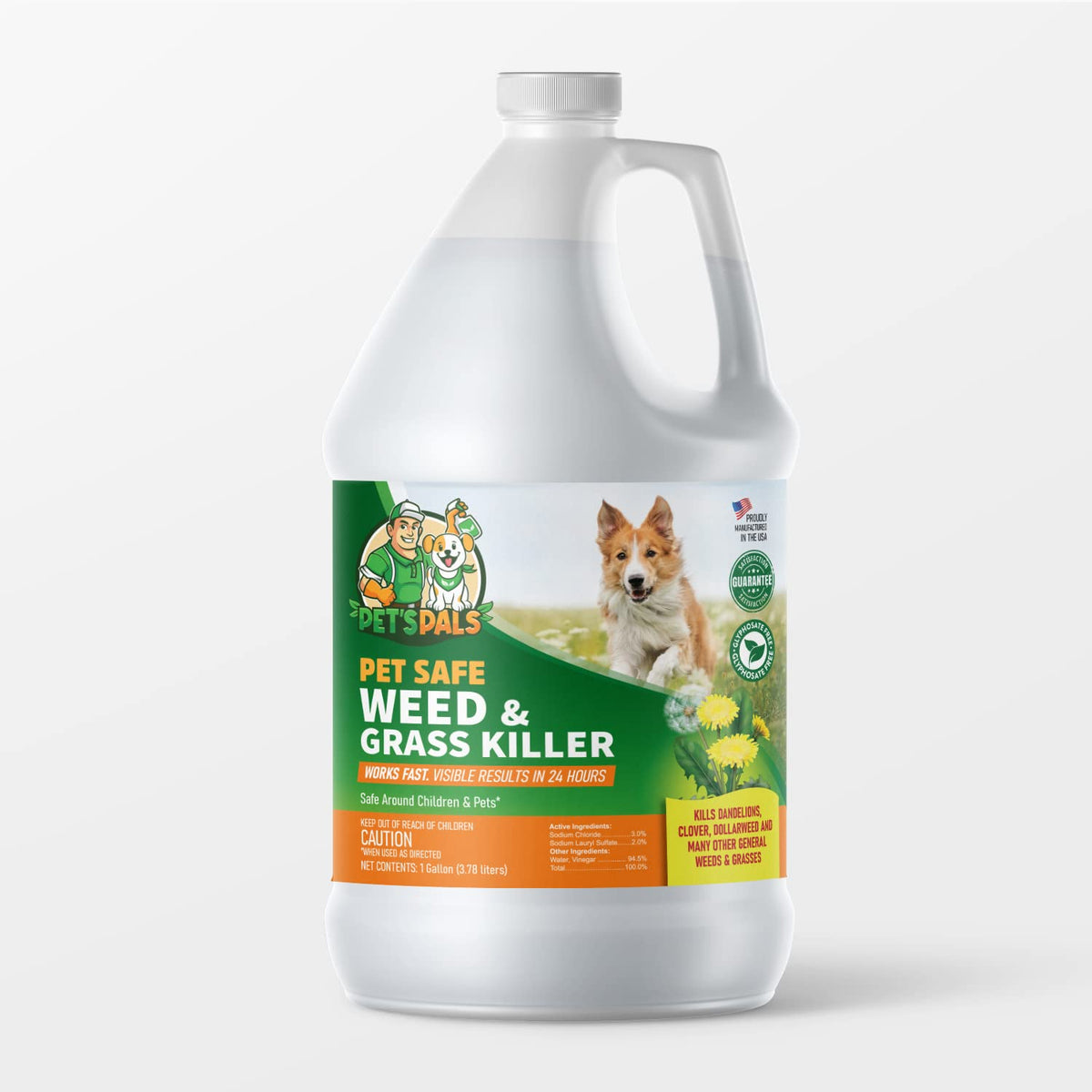 Pet's Pals Natural Weed Killer bottle ready for garden use.