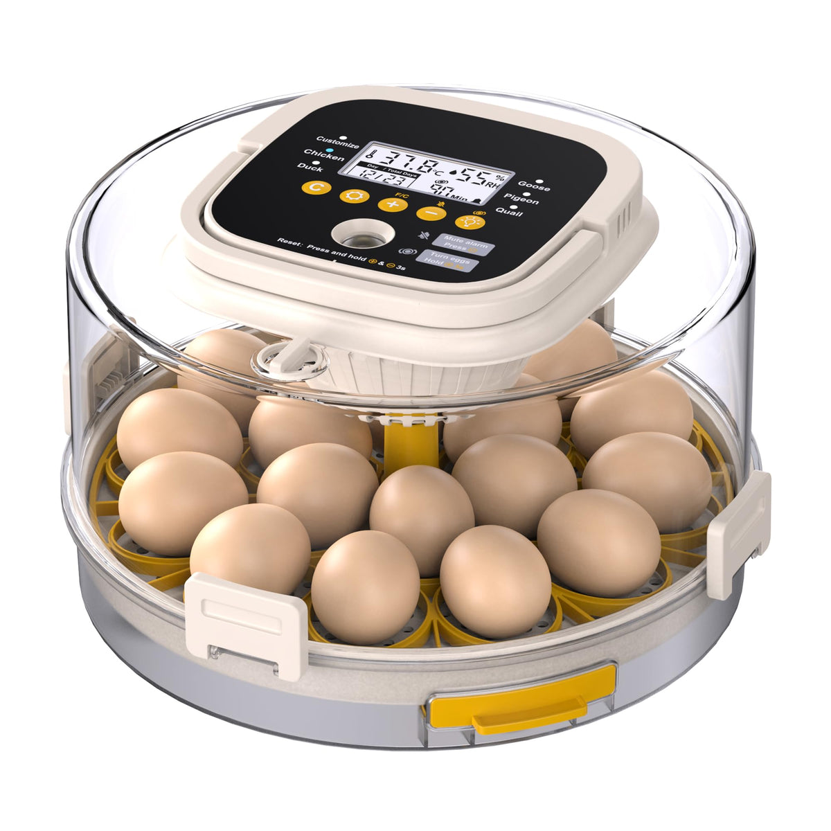 PETSFOND 18-egg incubator front view for compact home use and stable conditions