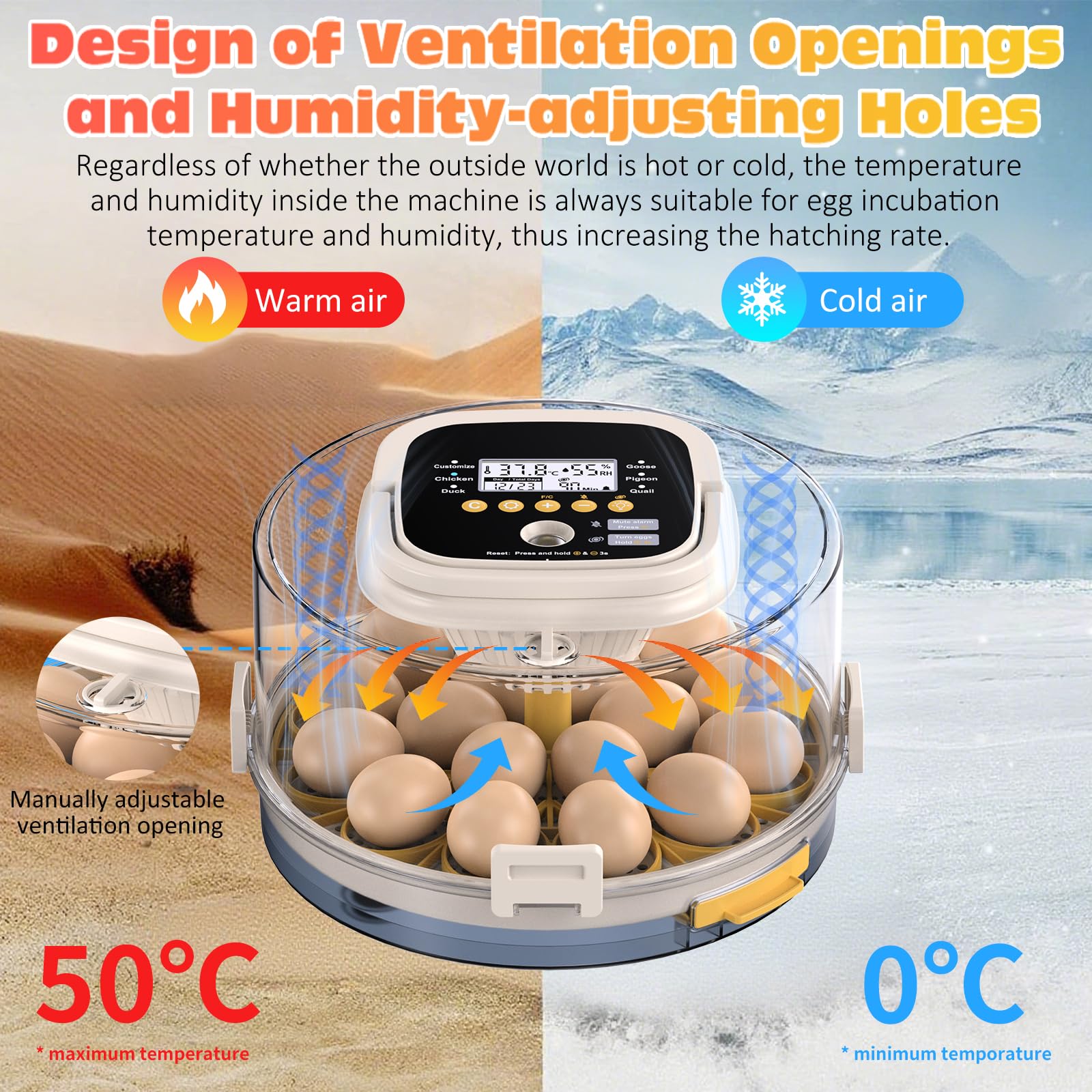PETSFOND 18-egg incubator humidity control maintains steady moisture
