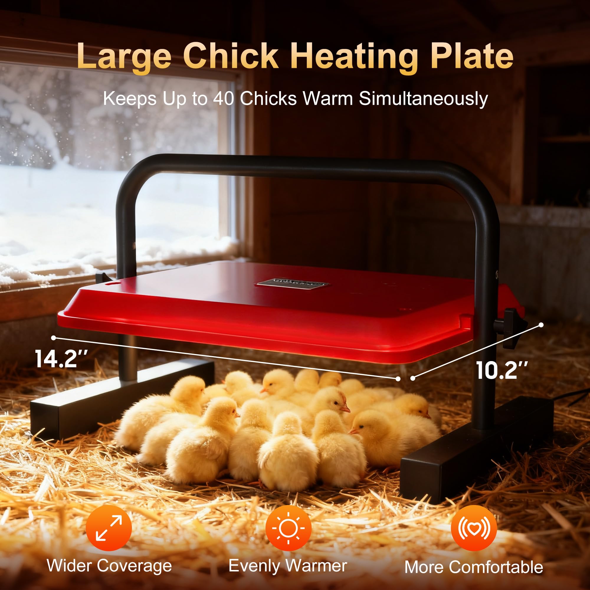 PETSOLON plate adjusts in height and angle for diverse brooding setups.