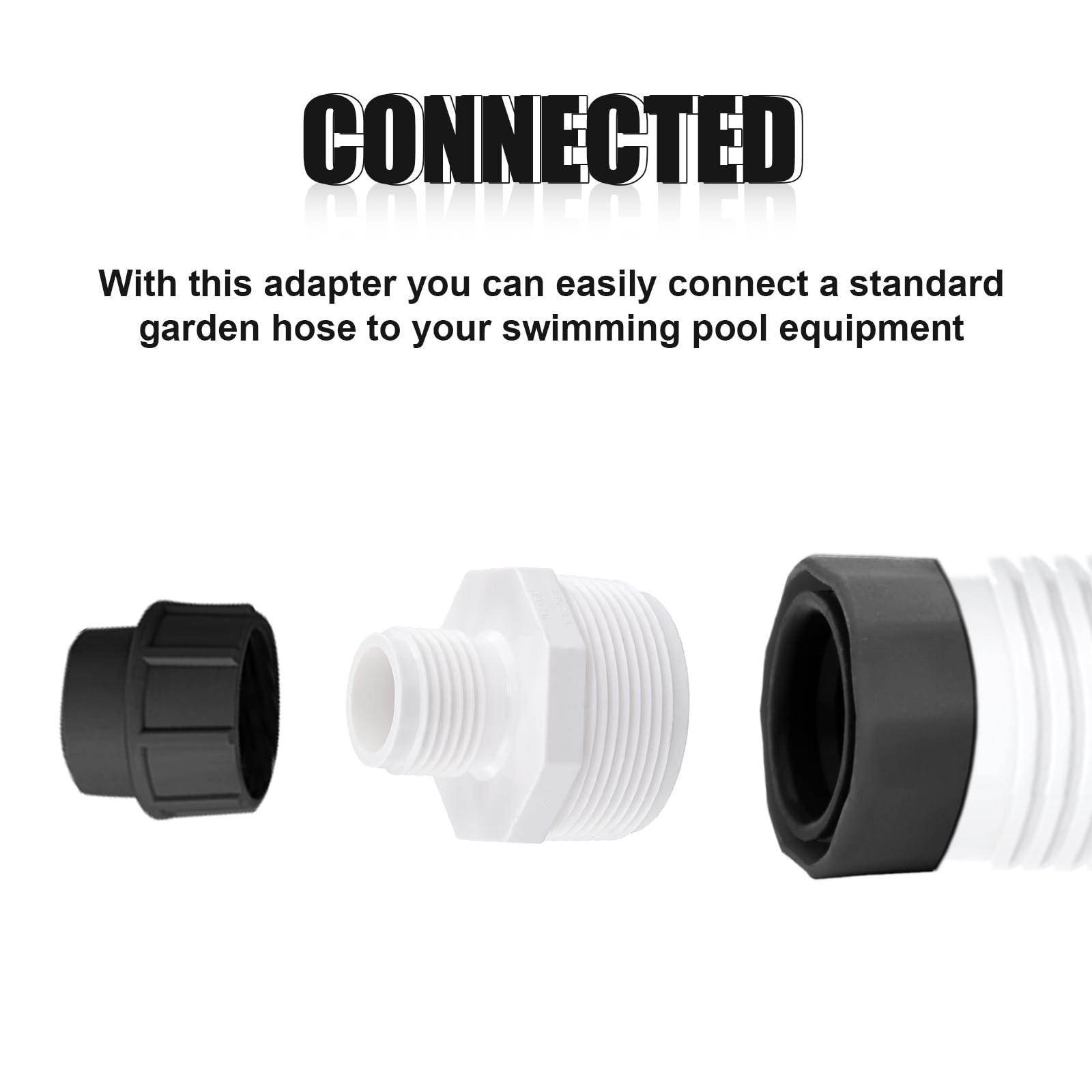 Peutier 1.5 in NPT to 3/4 in GHT adapter for pools.
