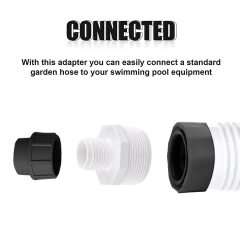 Peutier 1.5 in NPT to 3/4 in GHT adapter for pools.