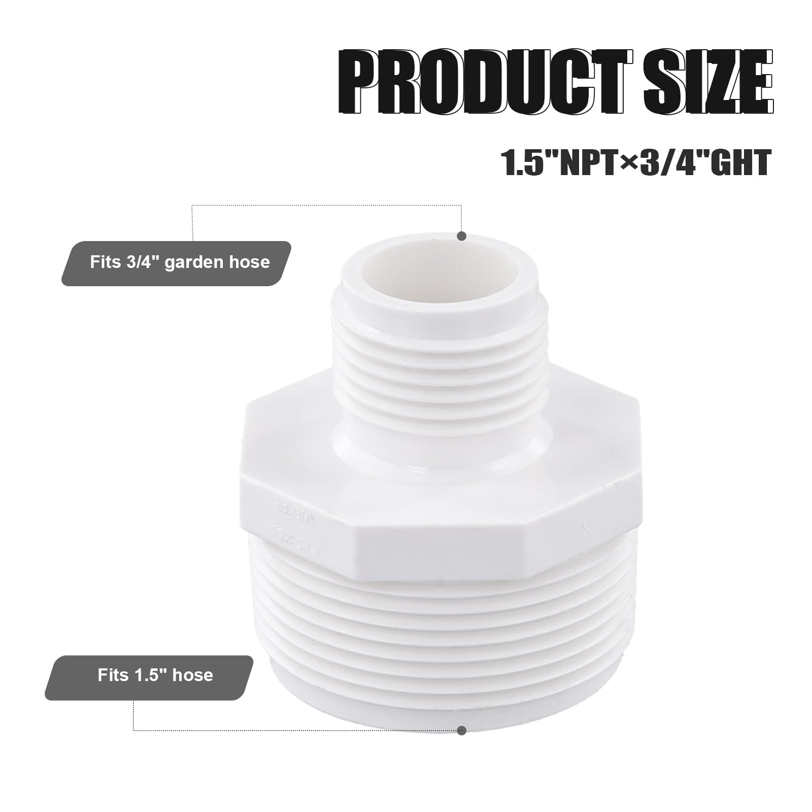 Peutier adapter with threaded ends provides leak-proof outdoor plumbing.