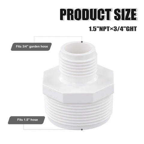Peutier adapter with threaded ends provides leak-proof outdoor plumbing.