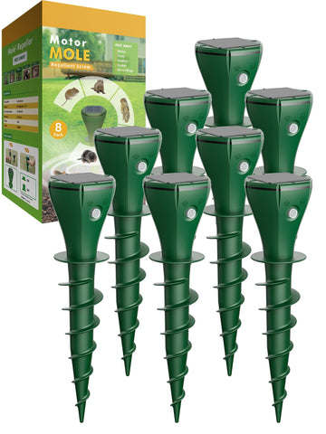 Pexpel solar lawn unit in a well-kept yard deterring burrowing pests with solar power