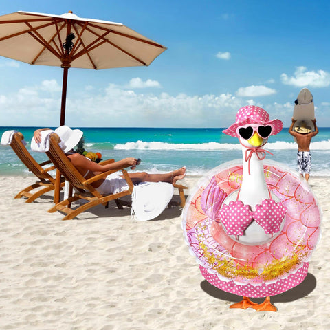 Pextian Hawaiian Porch Goose Outfit pink inner tube offers playful poolside vibes.