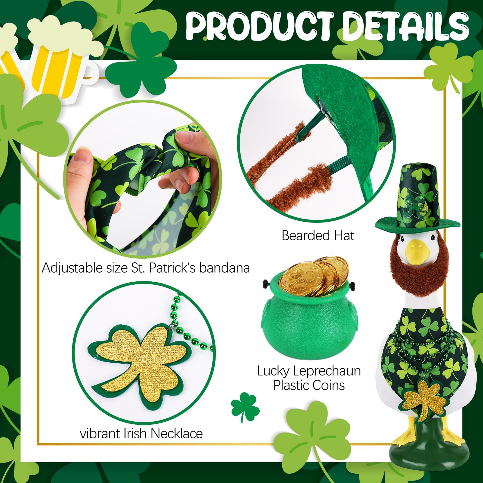 Pextian Irish necklace on goose outfit adds authentic yard decor flair.