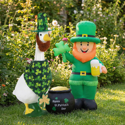 Pextian Leprechaun coins decorate the porch goose for whimsical detail.
