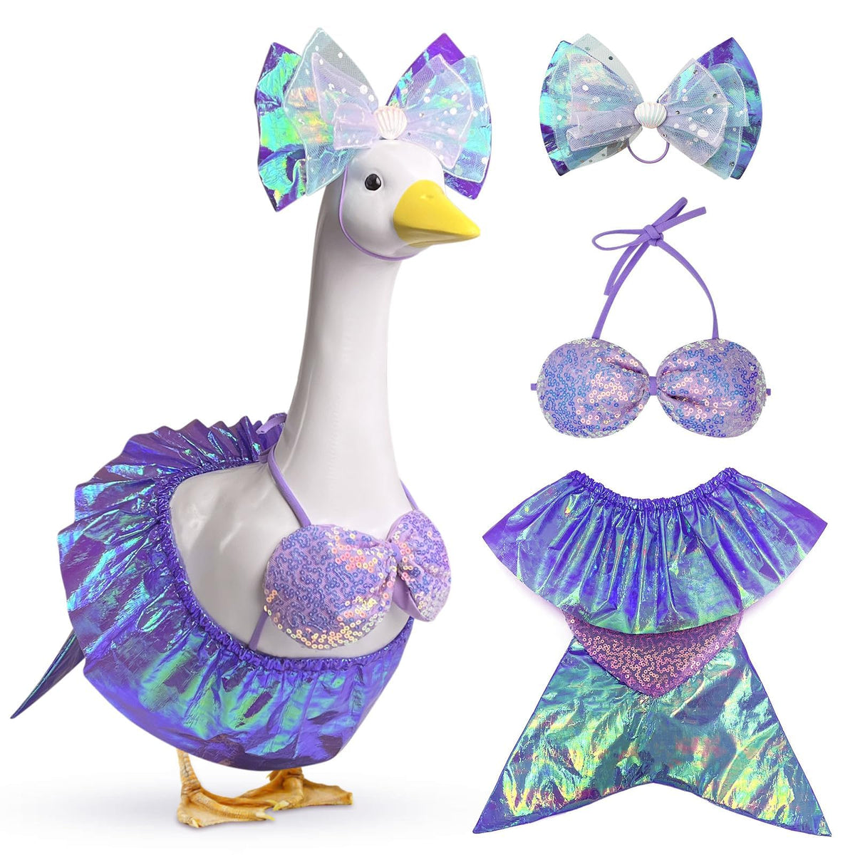 Pextian mermaid dress on a 23-inch goose for whimsical outdoor decor