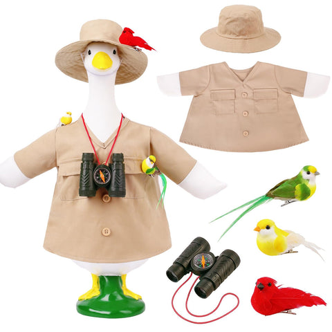 Pextian spring porch goose outfit with explorer goose adds seasonal entryway charm.