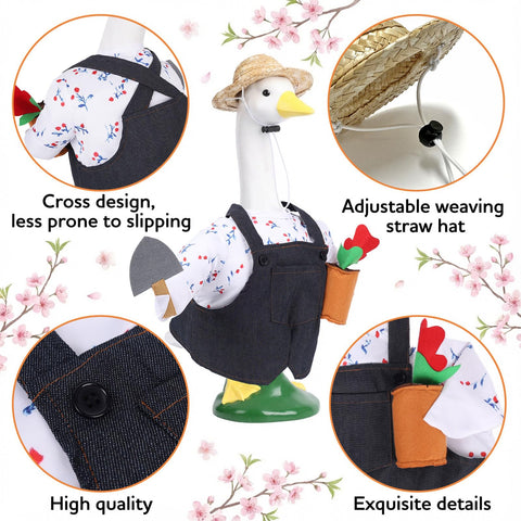 Pextian Goose Outfit highlights tiny shovel detail for playful garden decor