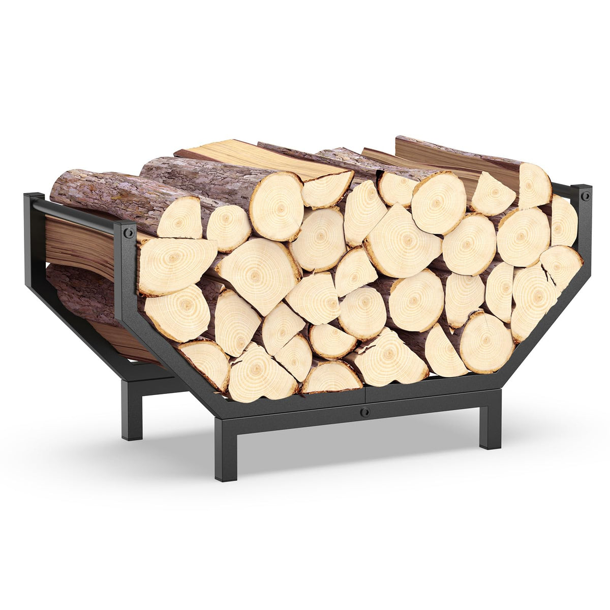 Peyulia firewood rack front view shows large capacity for indoor or outdoor use