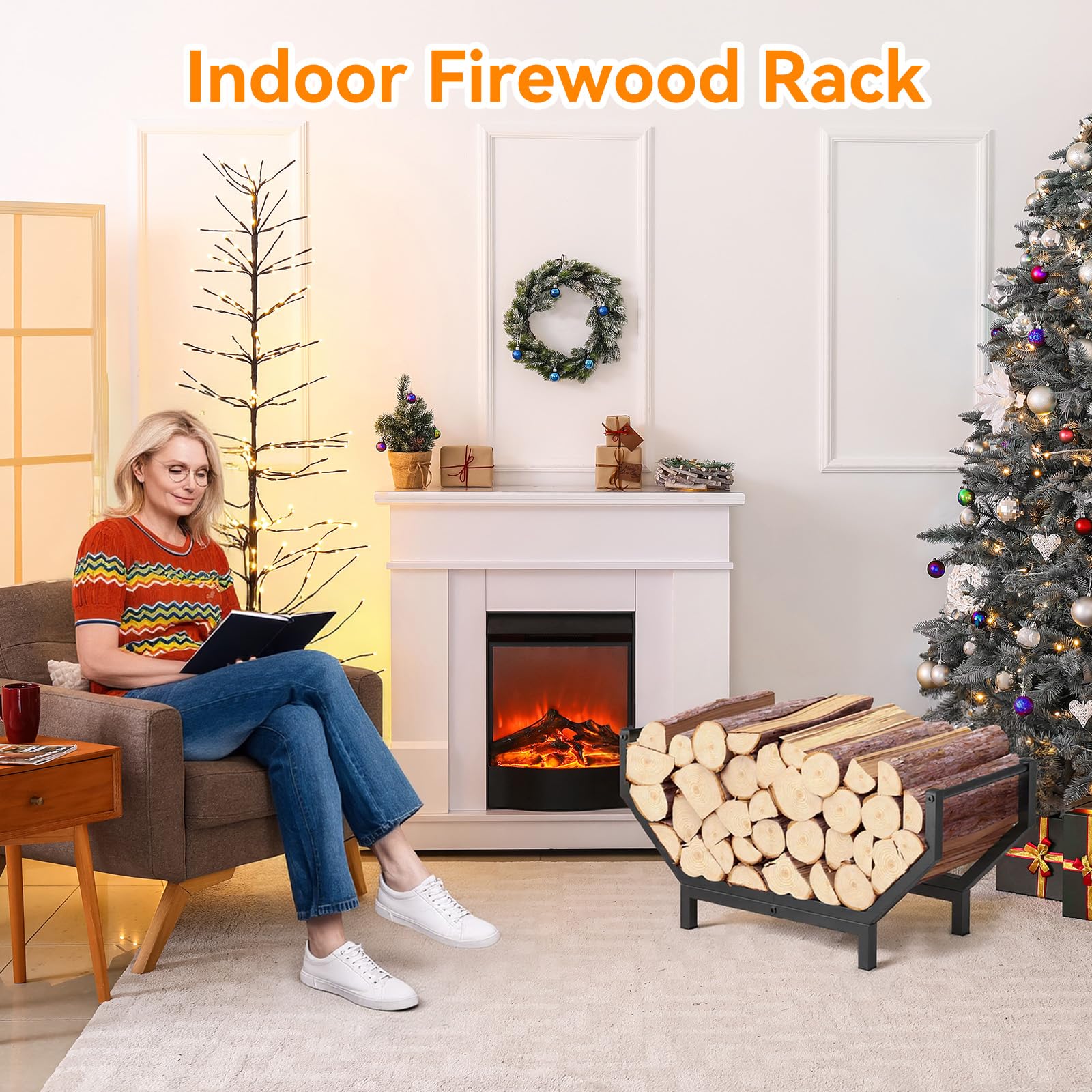Peyulia firewood rack side view highlights robust 3mm steel frame