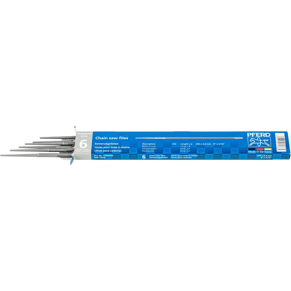 PFERD 17076 round files in a durable 8-inch case for on-the-go sharpening.