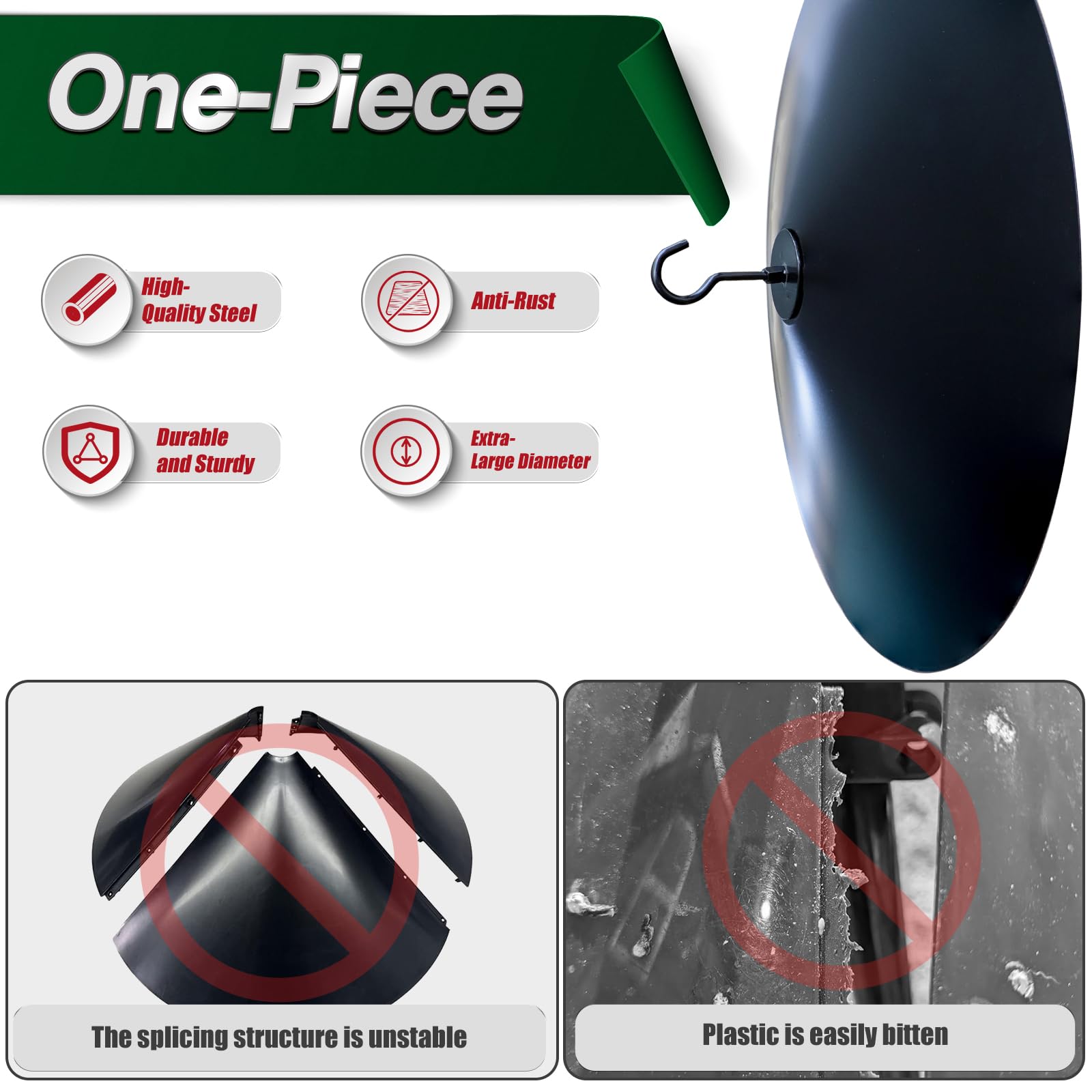 PFNRTH Chew-proof metal baffle for durable, year-round squirrel protection.