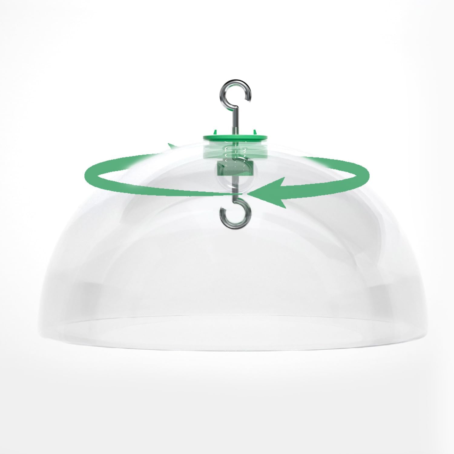 PFNRTH rotating squirrel baffle dome closeup shows smooth rotation protecting feeders