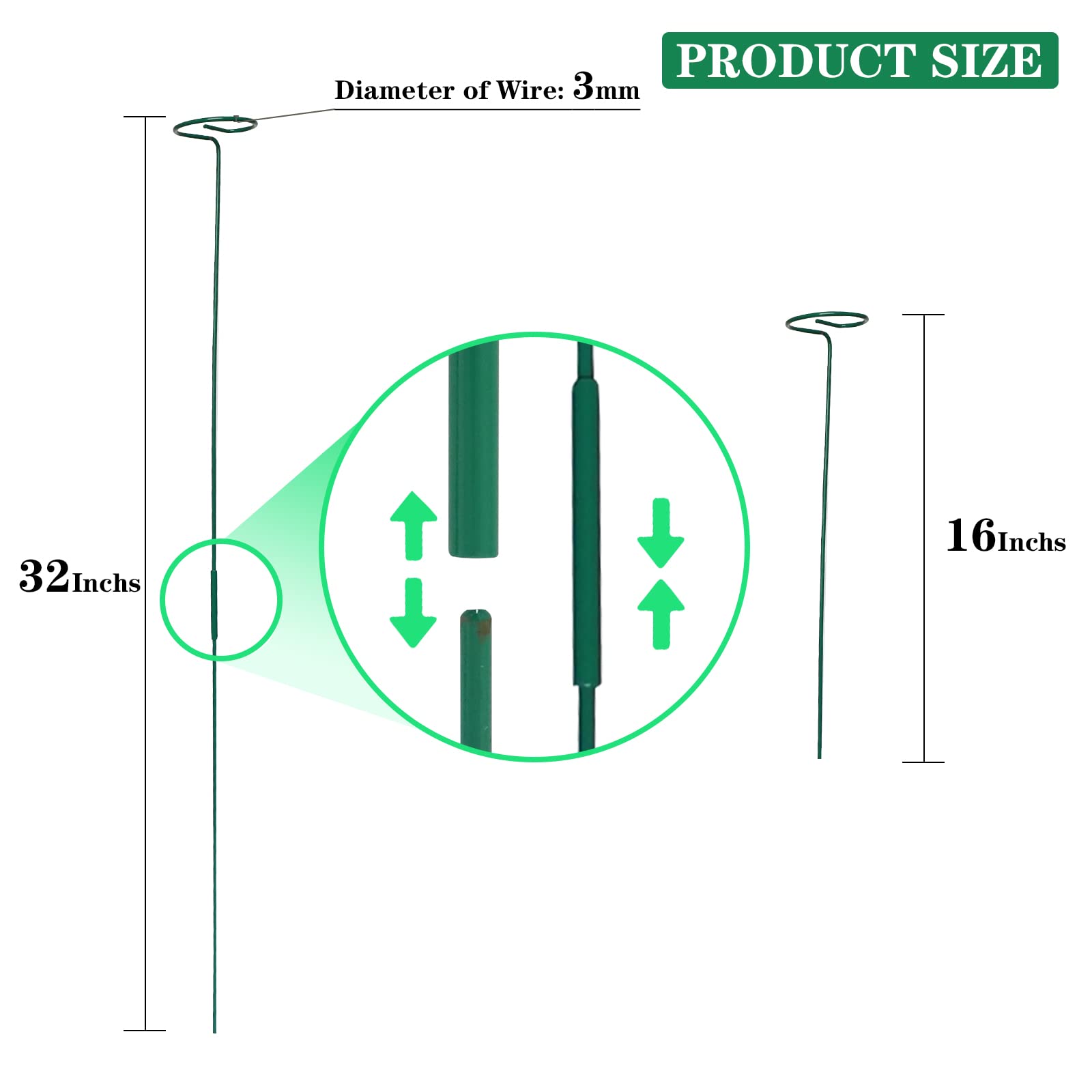 PFNRTH 32-inch stake assembly provides tall support for growing stems.