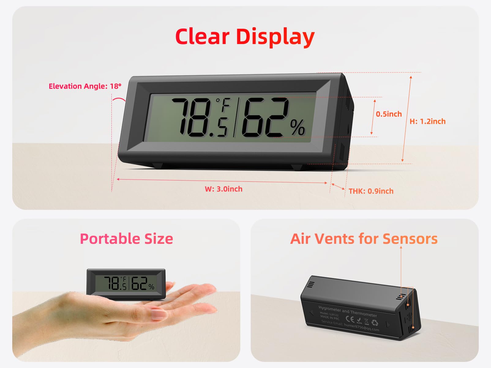 PFTTDD indoor thermometer and humidity monitor for home comfort.