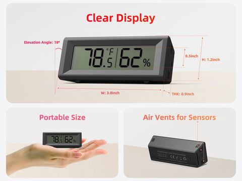 PFTTDD indoor thermometer and humidity monitor for home comfort.