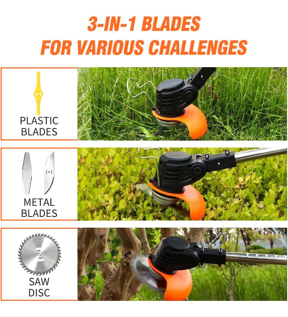 PFYELYI Weed Wacker blade-set detail highlights versatile blades for grass and weed tasks.