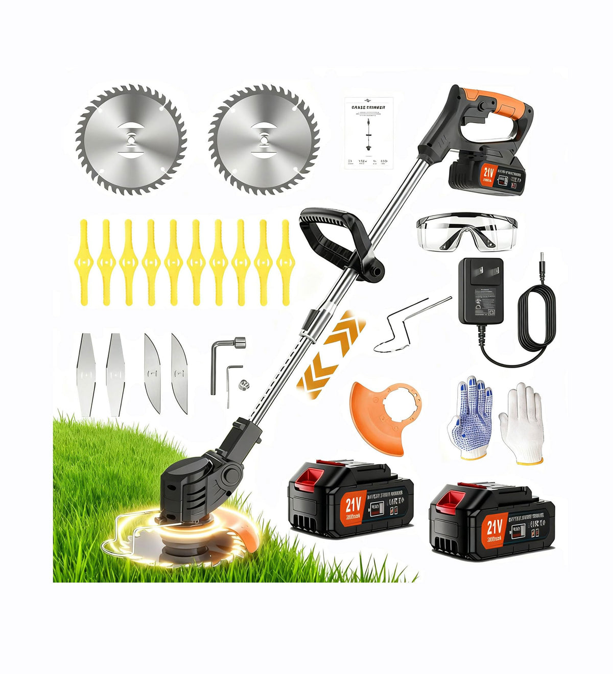 PFYELYI Weed Wacker front view shows cordless freedom for outdoor yard work.
