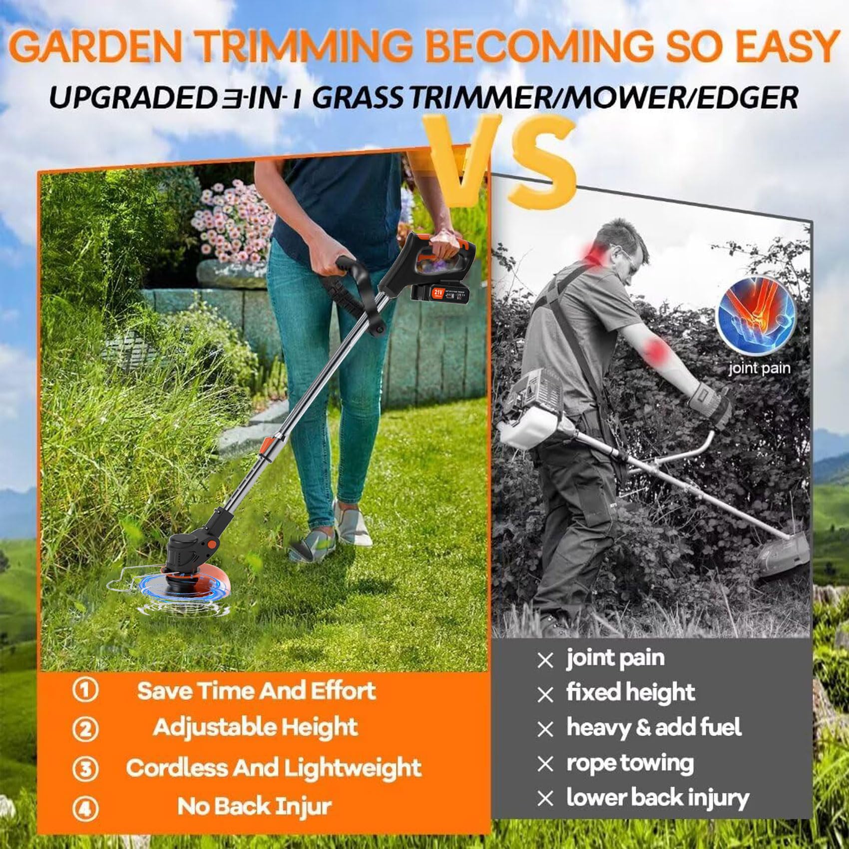 PFYELYI Weed Wacker in-use-trimming demonstrates cordless flexibility in lawn care.